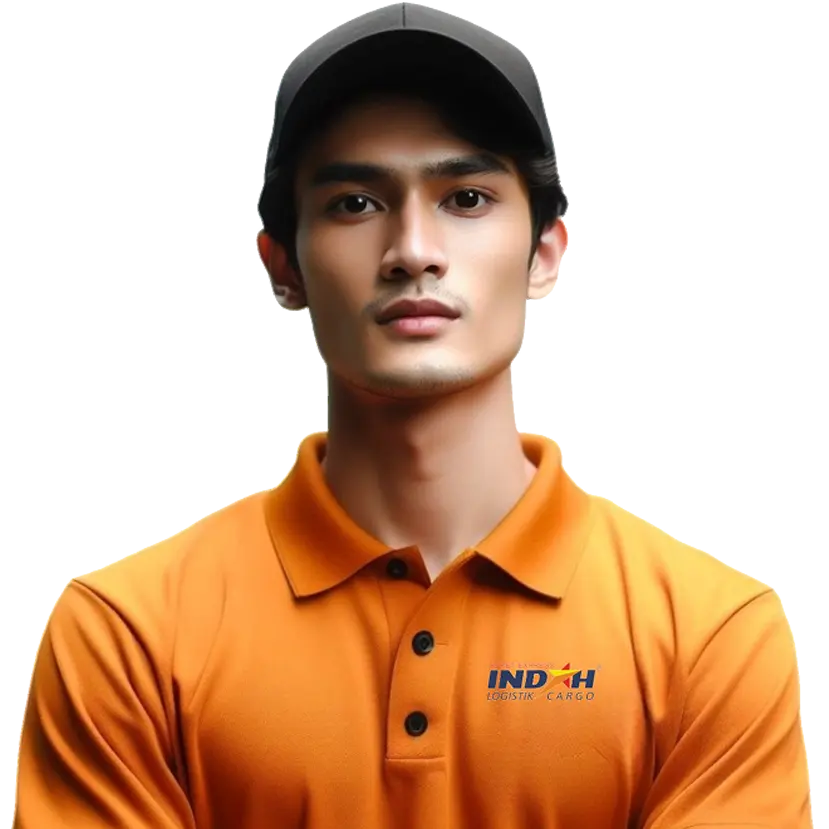 Kurir Indah Cargo Sewon mengenakan seragam resmi logistik dan cargo